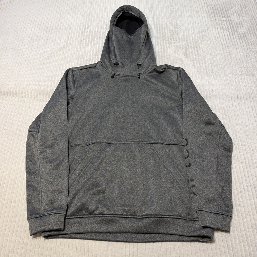 AFTCO Men's Reaper Grey Technical Fleece Hoodie Size L Integrated Face Mask EUC